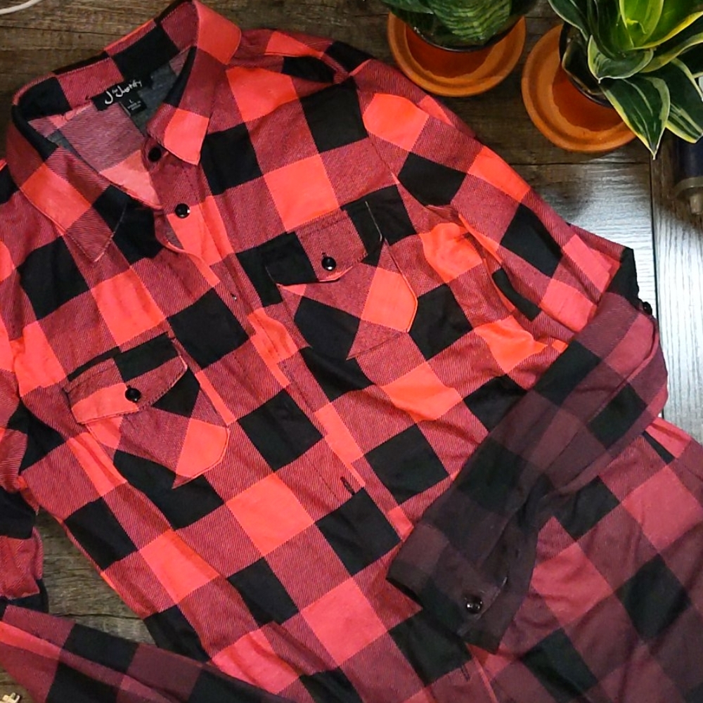 Ombre hot pink and black plaid button up shirt